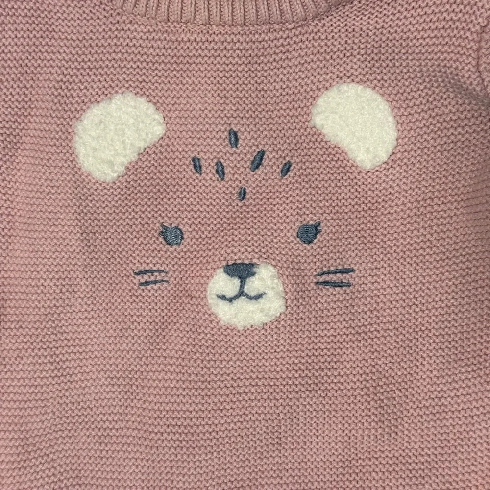 Carters Just One You Pink Knit‎ Bear Sweater Striped Pants Hat 3pc Set 6m